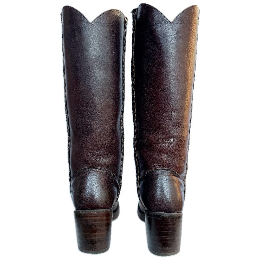 SOLD FRYE Vintage Braided Sabrina Campus Tall Knee High Brown Leather Boots 7.5 - Picture 3 of 7
